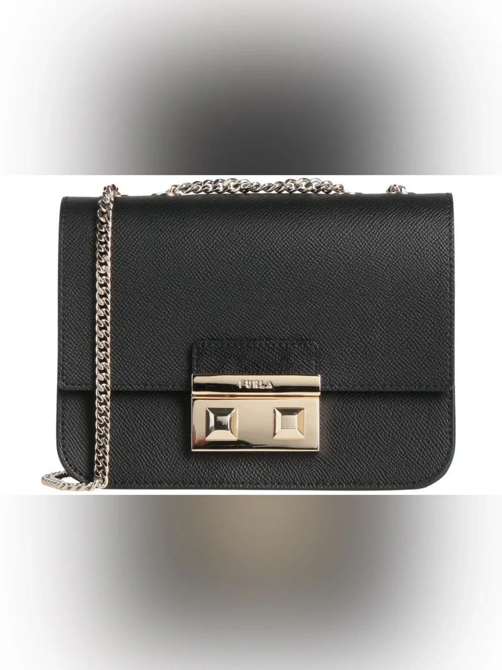 Furla Black Saffiano Leather Gold Chain Shoulder Bag – Never Worn